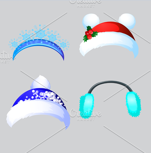 Set of new year and winter hats in Illustrations - product preview 1