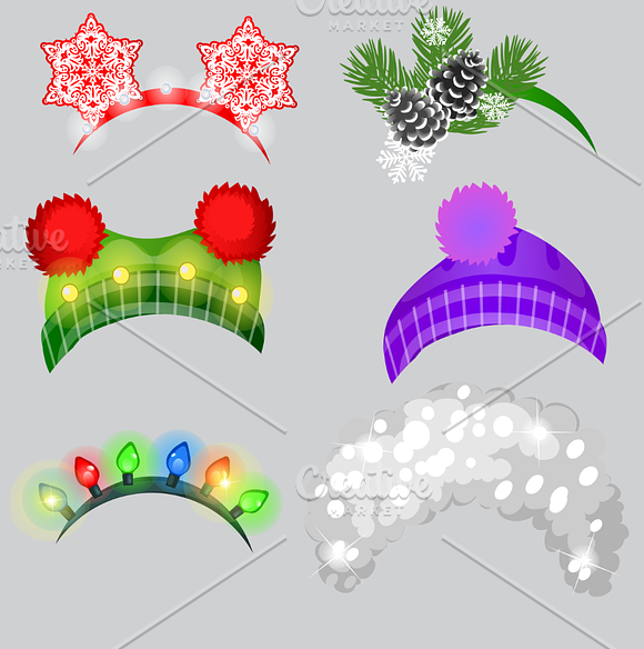 Set of new year and winter hats in Illustrations - product preview 5