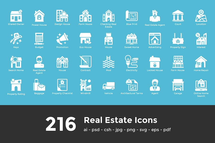 216 Real Estate Glyph Icons