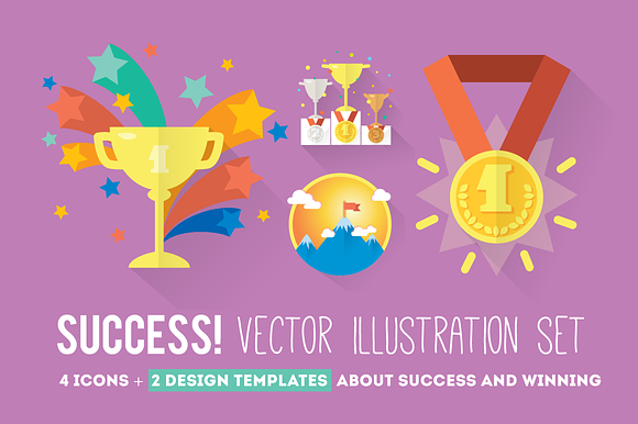 4 Success icons + 2 design templates in Illustrations - product preview 4