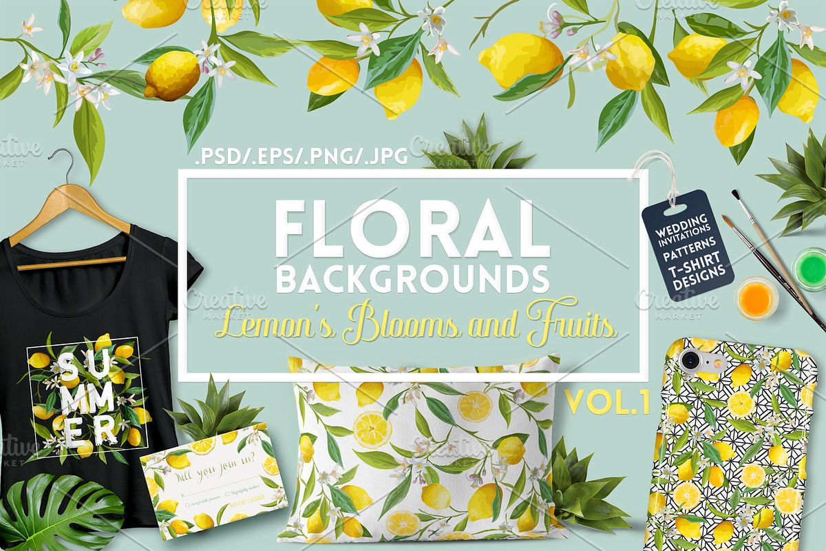Watercolor Floral Design Set Lemons in Illustrations - product preview 8