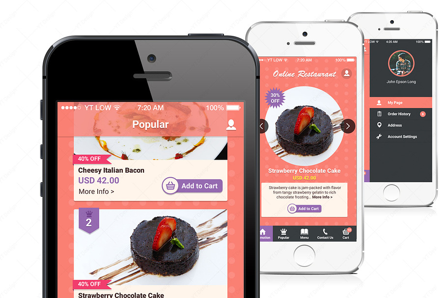 Restaurant Mobile App Mock Up (PSD)