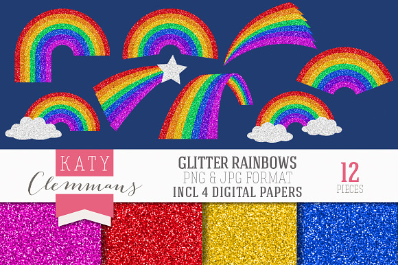Glitter Rainbows clip art & papers in Illustrations - product preview 4