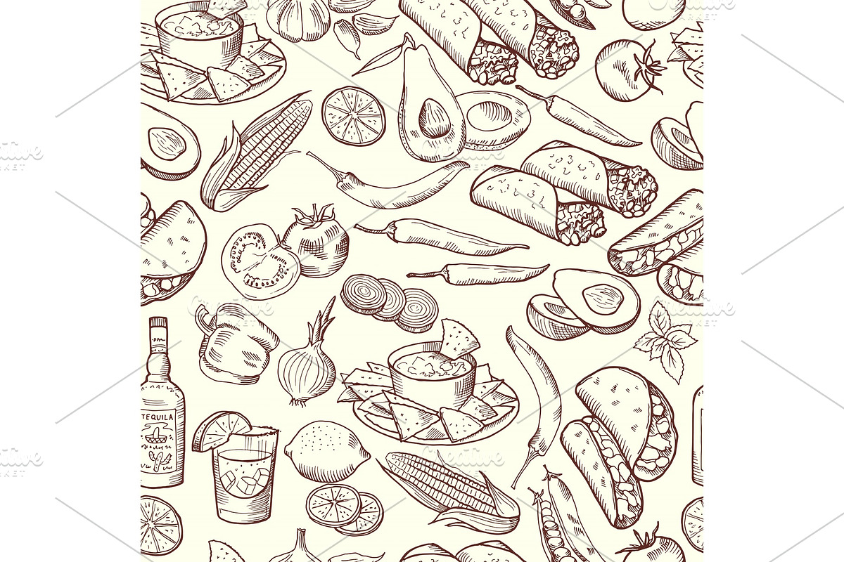 Seamless pattern with traditional mexican food. Vector pictures set in Graphics - product preview 8