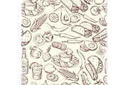 Seamless pattern with traditional mexican food. Vector pictures set