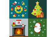 Conceptual pictures of christmas celebration. Vector illustrations in cartoon style