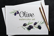Watercolor set of olives