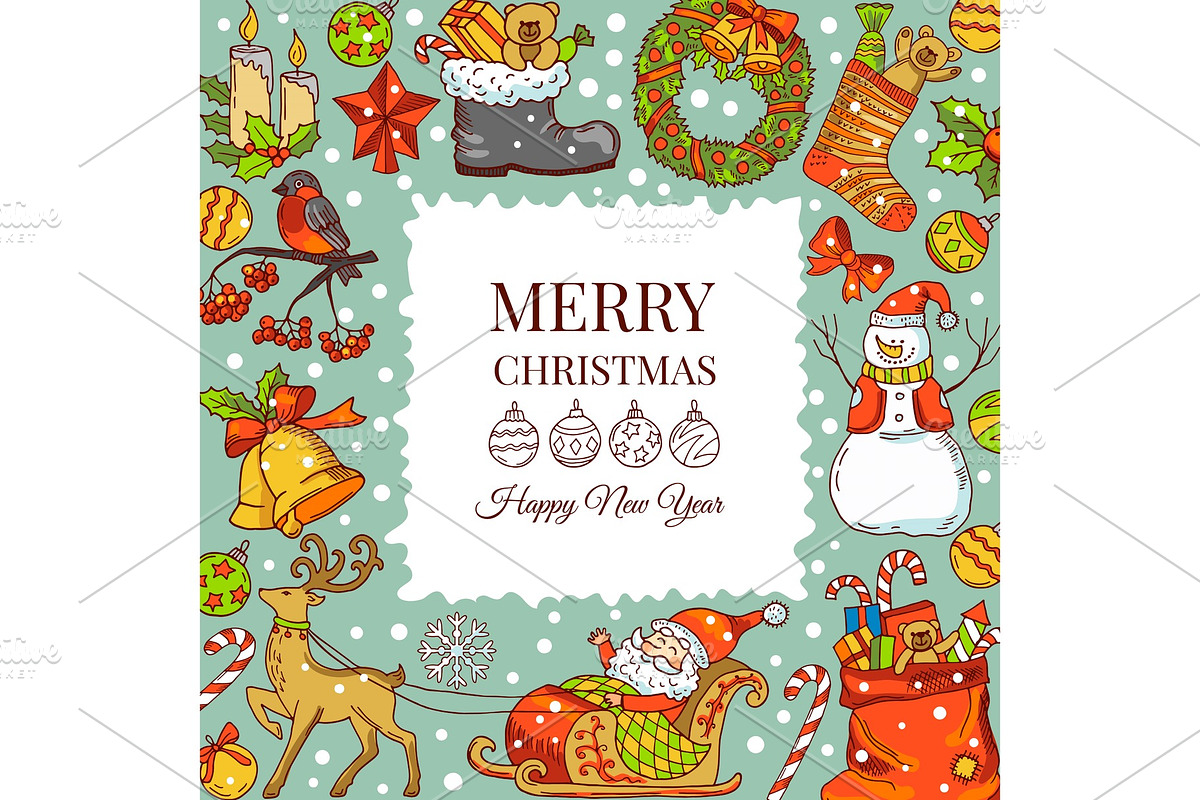 Christmas background pictures. Vector illustrations for holiday. Frame with place for your text in Graphics - product preview 8