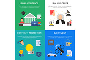 Conceptual pictures of criminal justice. Illustrations of lawyer, judge and other persons in flat style