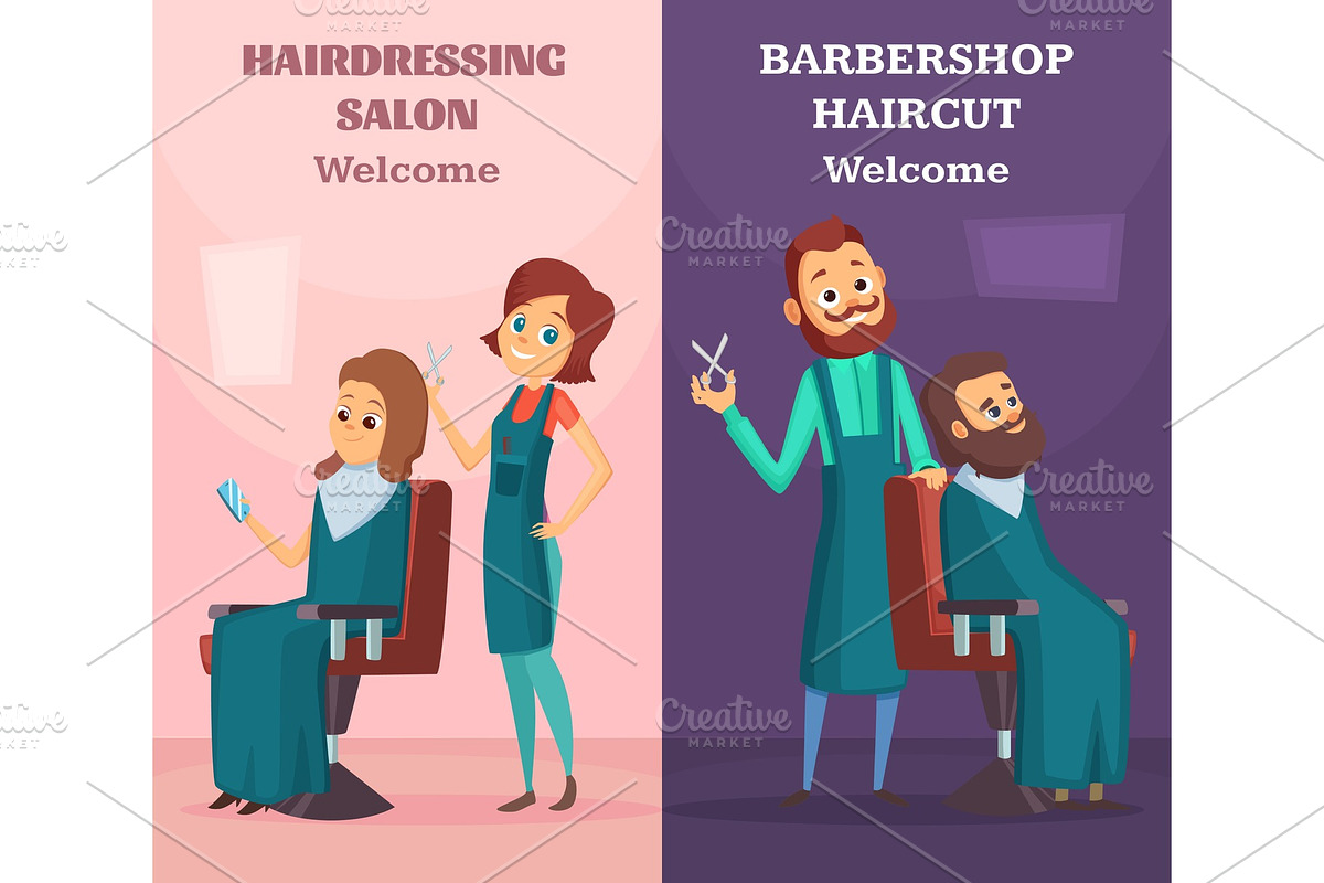 Banners set with illustrations of hairdressers at work in Graphics - product preview 8