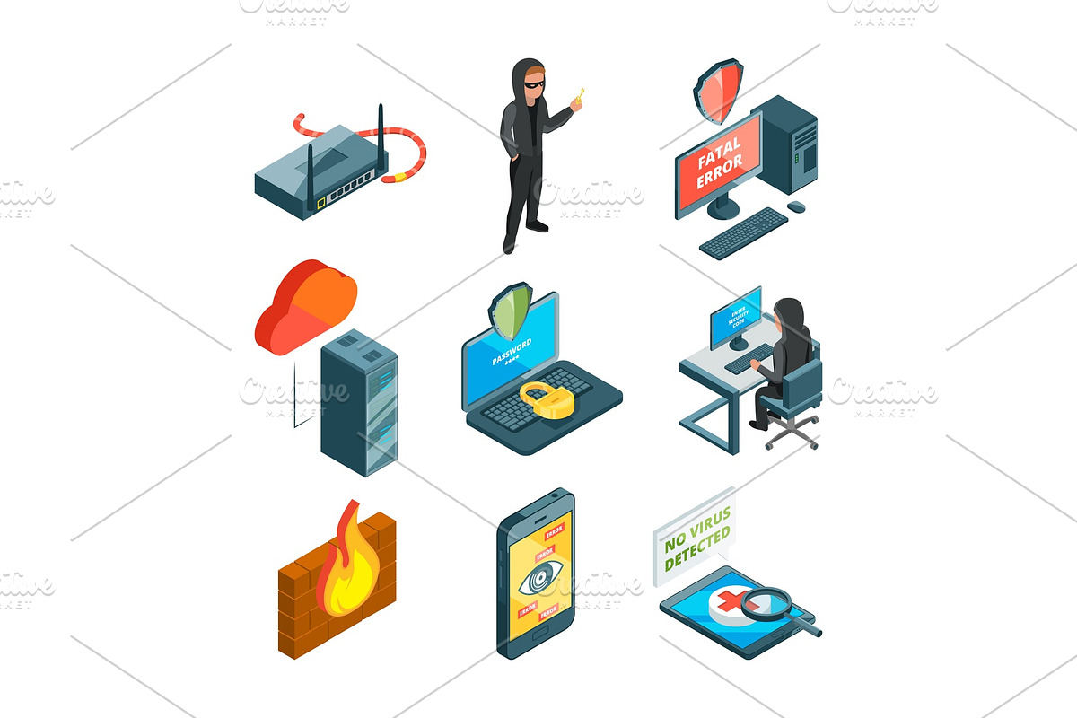 Icon set of internet security. Web protection. Hacker attack in Graphics - product preview 8