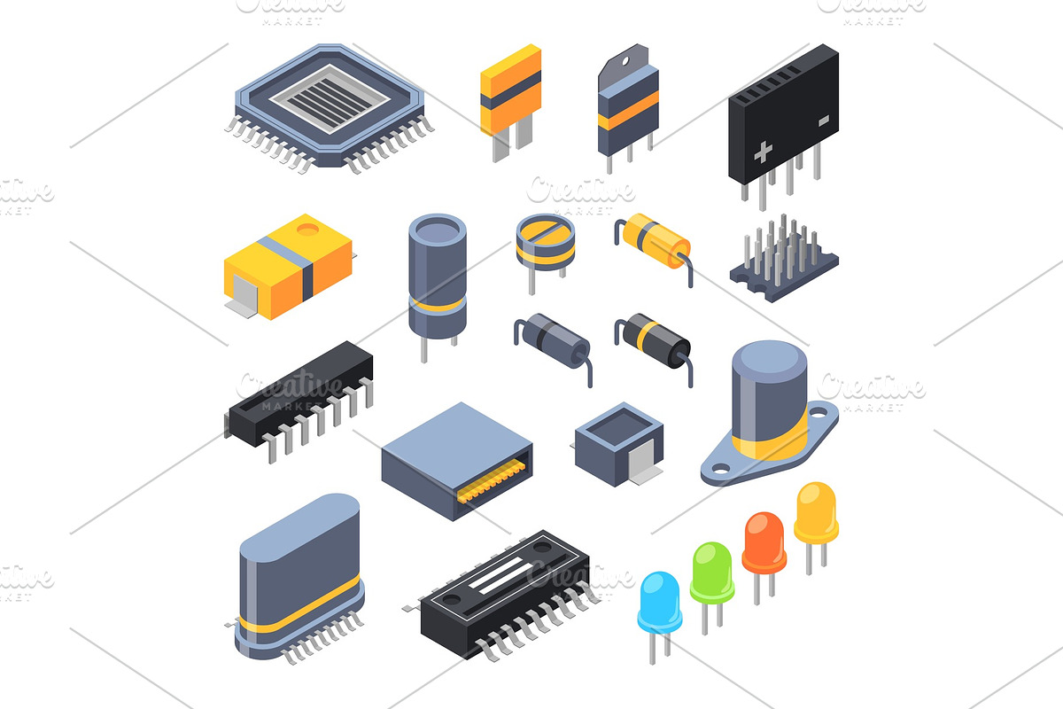 Capacitor, different chips, semiconductor and electrical components for electronic parts in Graphics - product preview 8