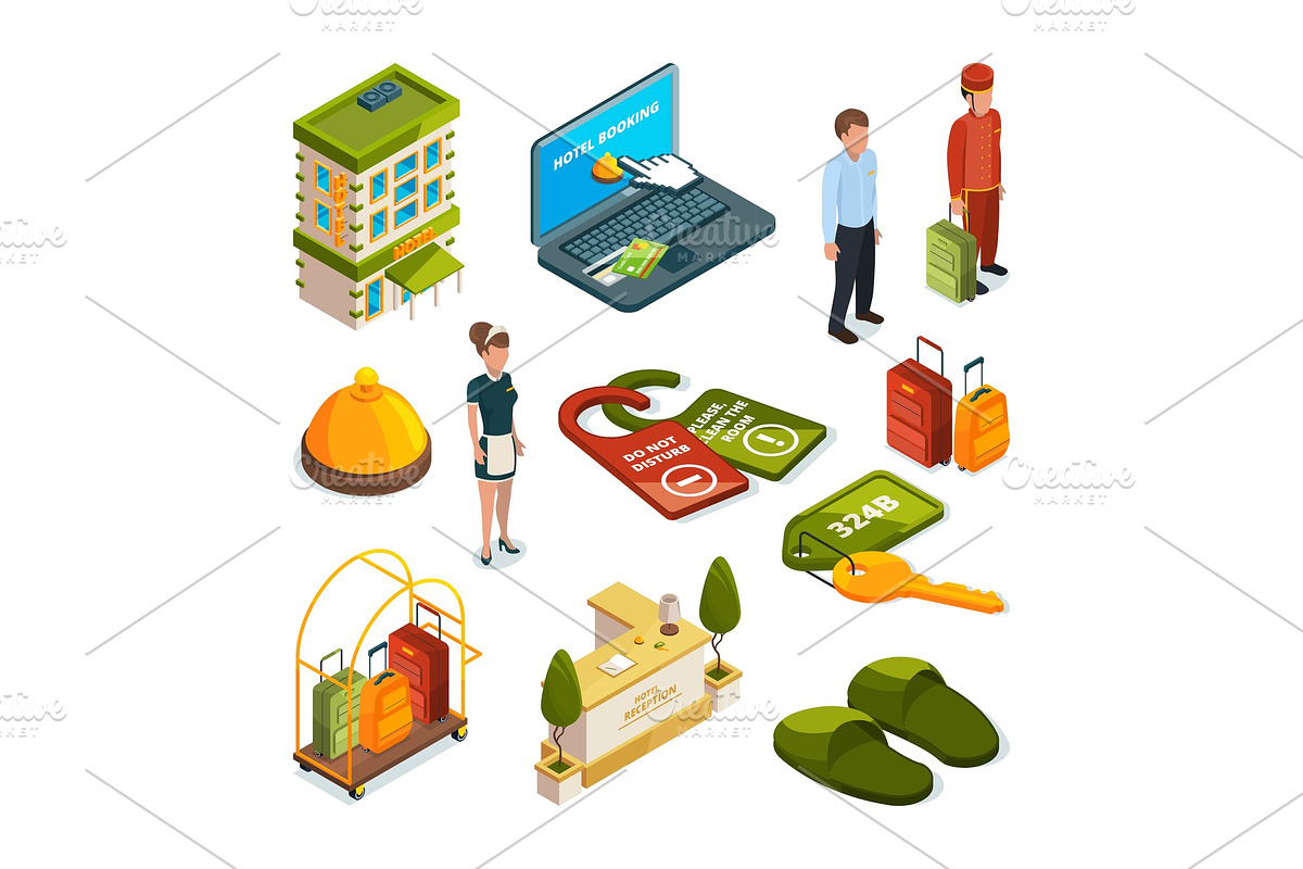 Hotel services. Isometric illustrations in Graphics - product preview 8