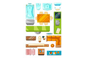 Different furniture set for layout of the apartment. Vector pictures set top view