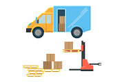 Delivery truck with postal packages and machine for cargo movement