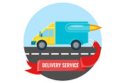 Delivery service placard with car on vector illustration
