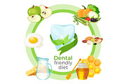 Dental friendly diet with products on vector illustration