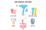 Hair removal methods set of icons on vector illustration