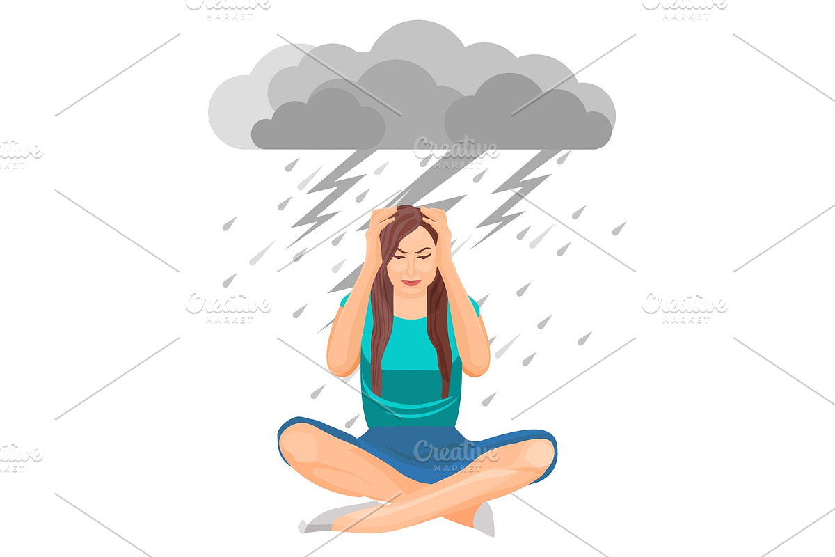 Depressed woman with tangled feelings on vector illustration in Illustrations - product preview 8