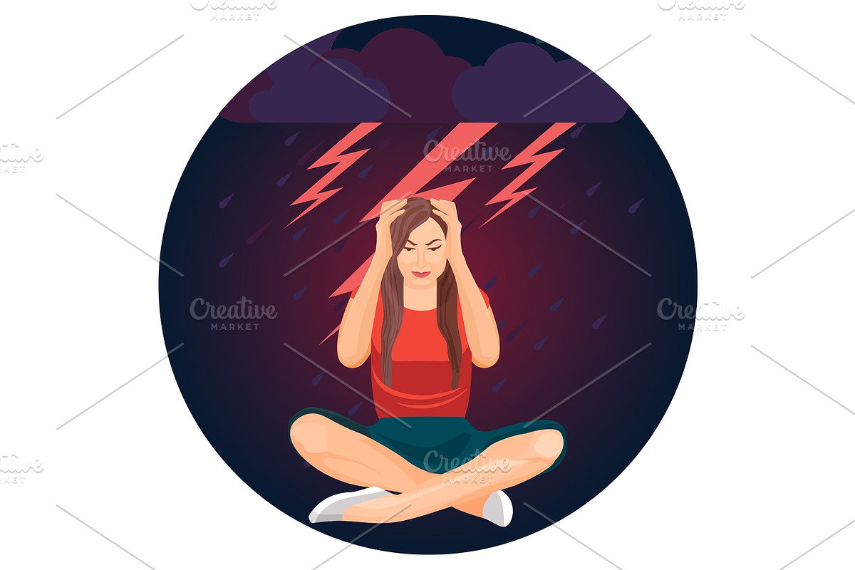 Woman and bolts representing depression on vector illustration in Illustrations - product preview 8
