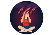 Woman and bolts representing depression on vector illustration
