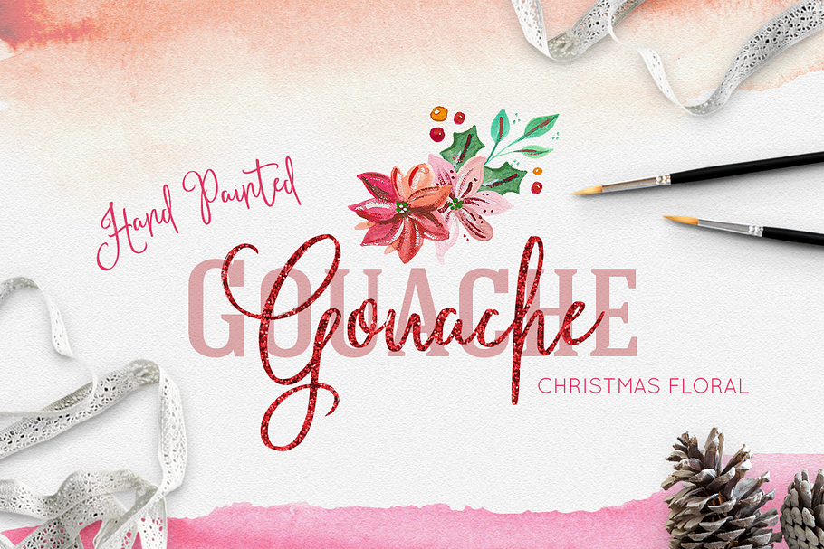Hand Painted Gouache Holiday Floral in Illustrations - product preview 8