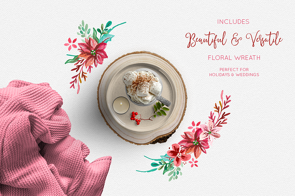 Hand Painted Gouache Holiday Floral in Illustrations - product preview 1