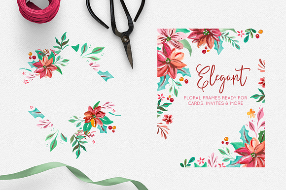 Hand Painted Gouache Holiday Floral in Illustrations - product preview 3