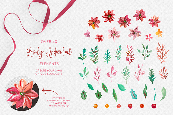 Hand Painted Gouache Holiday Floral in Illustrations - product preview 6