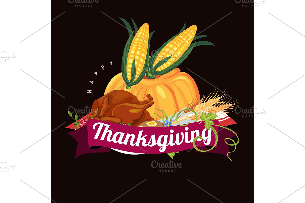 pumpkin with two corn cobs in green leaves, autumn food background vector illustration, vegetable harvesting, thanksgiving day products in Illustrations - product preview 8