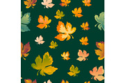 Autumn leaves seamless pattern, vector background. Red, yellow and green maple leaf, For the design of wallpaper, fabric, decoration material