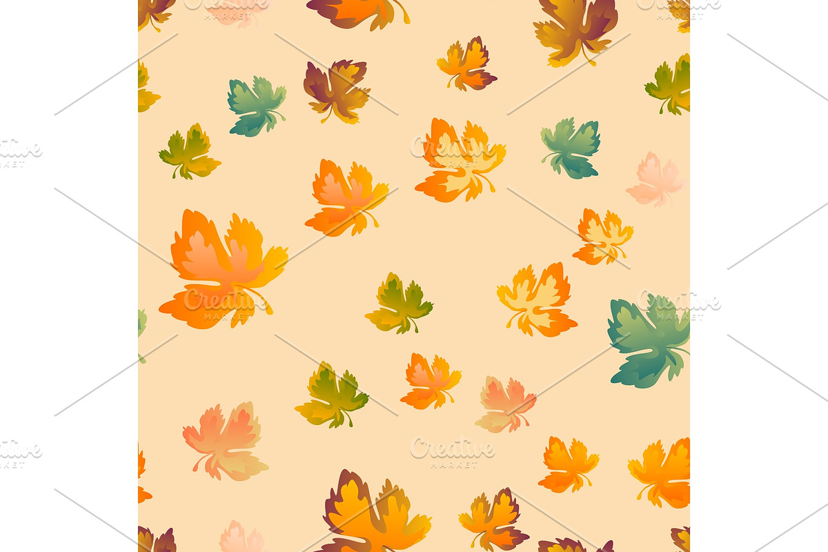 Autumn leaves seamless pattern, vector background. Red, yellow and green maple leaf, For the design of wallpaper, fabric, decoration material in Illustrations - product preview 8