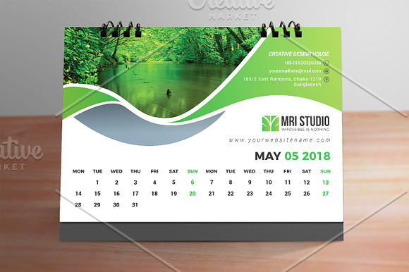 DESK Calander Template 2018 in Stationery Templates - product preview 7