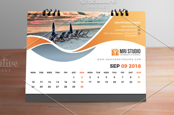 DESK Calander Template 2018 in Stationery Templates - product preview 10