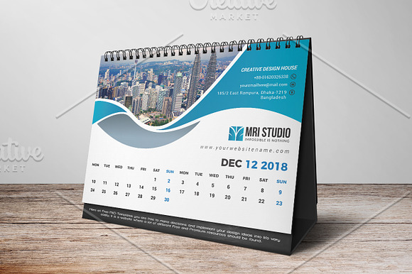DESK Calander Template 2018 in Stationery Templates - product preview 12