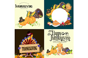 Harvest set, organic foods like fruit and vegetables, happy thanksgiving dinner background, vector illustration harvesting with pumpkin and stack of wheat ears, cranberry berries, bunches of grapes