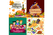 Harvest set, organic foods like fruit and vegetables, happy thanksgiving dinner background, vector illustration harvesting with pumpkin and stack of wheat ears, cranberry berries, bunches of grapes