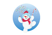 Happy cute cartoon snowman