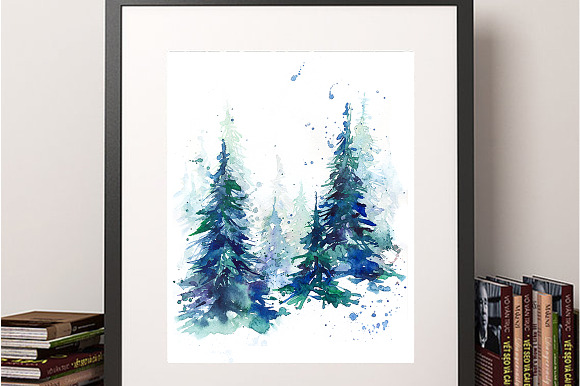 SALE Watercolor winter fir forest in Illustrations - product preview 1