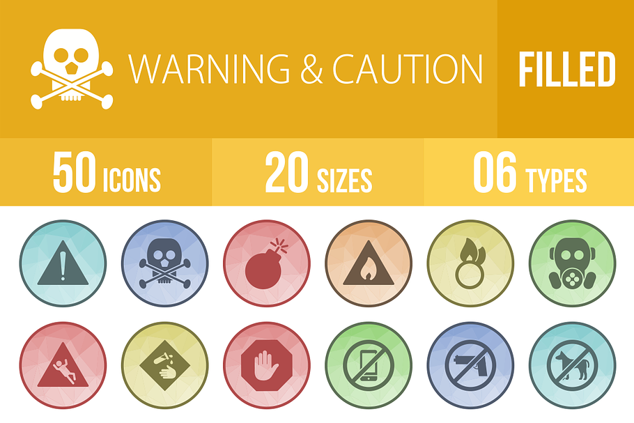 50 Warning Filled Low Poly Icons