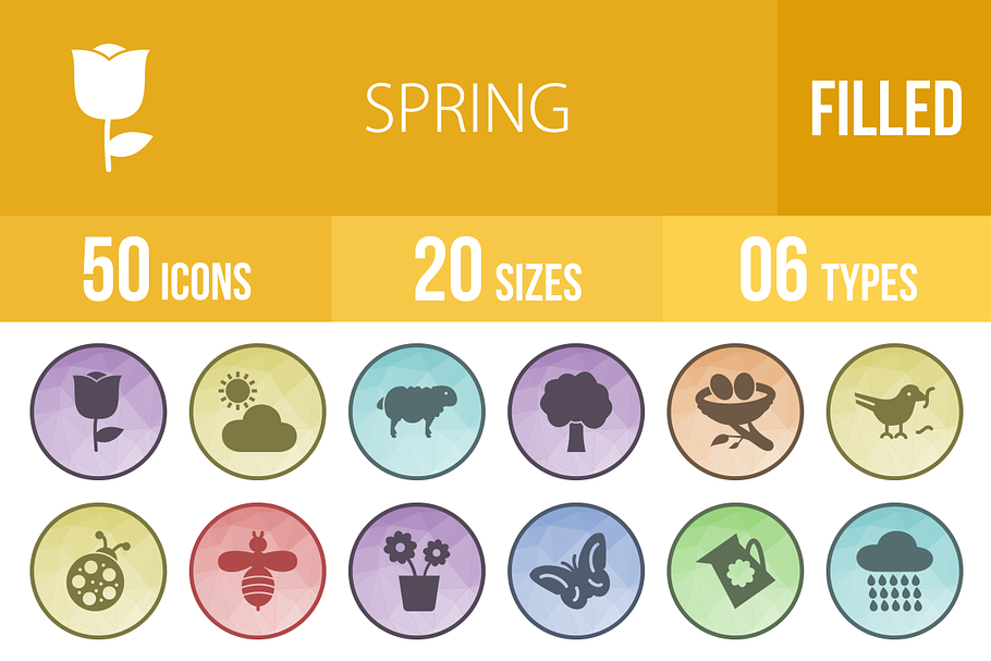 50 Spring Filled Low Poly Icons