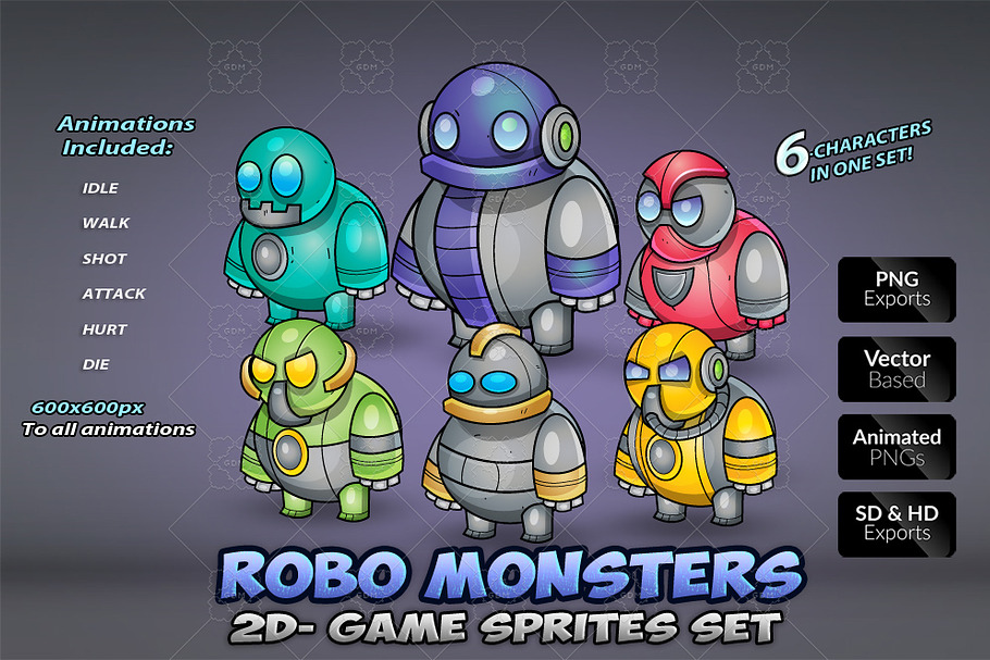 Robo Monsters  Game Sprites Set in Illustrations - product preview 8