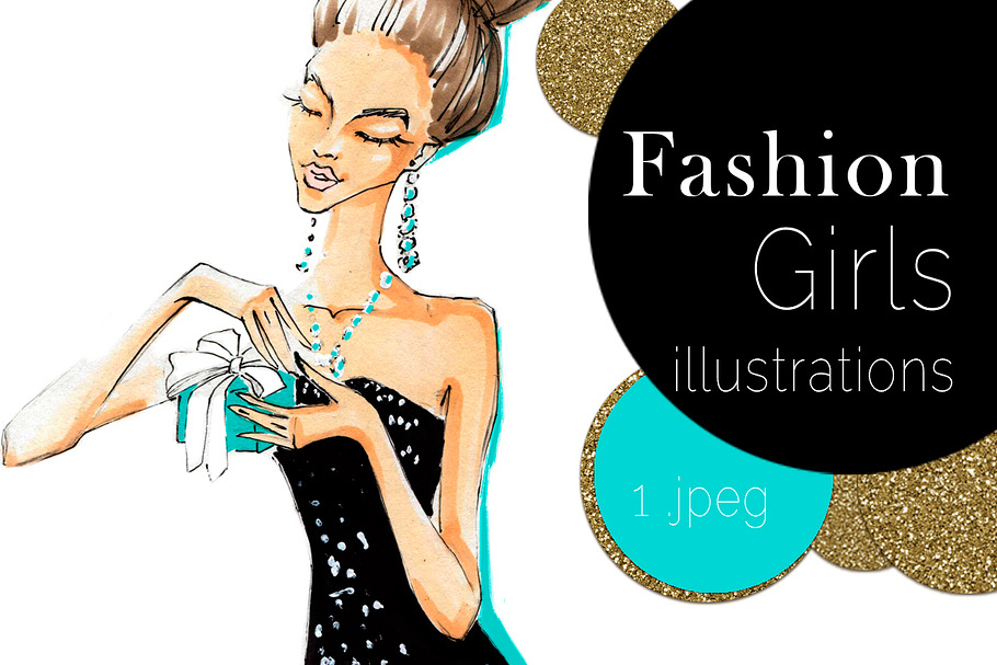 The girl opens a gift. Fashion illus in Illustrations - product preview 8
