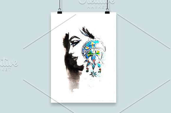 Woman in profile with big earring. in Illustrations - product preview 1