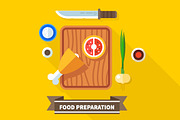 Food preparation. Knife, meat,onions