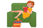 Girl reading a book sitting in a cha