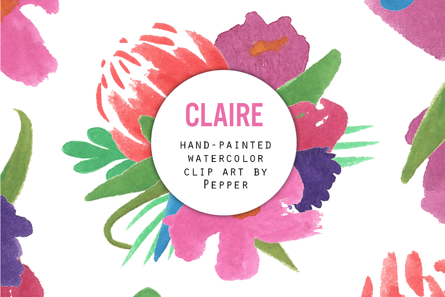 Claire - Floral Watercolor Clip Art in Illustrations - product preview 8