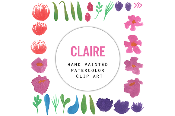 Claire - Floral Watercolor Clip Art in Illustrations - product preview 1