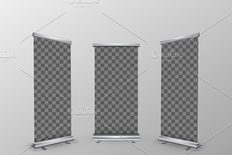 Three blank realistic rollup banners