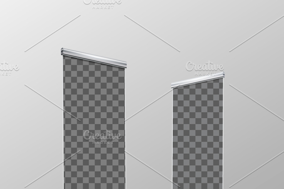 Two blank realistic roll-up banners